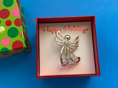 Haskell Holiday Angel Pin Silver Tone AURORA BOREALIS Crystals SIGNED in Box