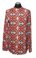 813 Ottotredici Womens Blouse M Red Print Long Sleeve Stand Collar Lightweight Viscose New