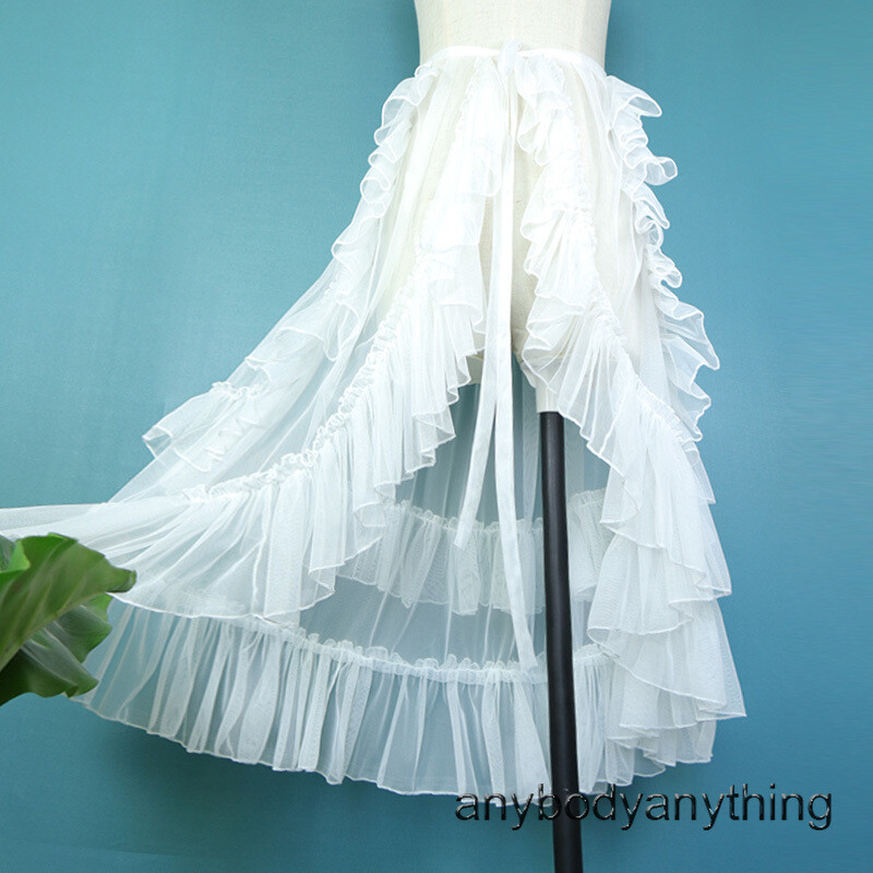 【SATIIIZ】Ellie Layered Check Wrap Skirt Lady Mesh Wrap Skirt Lolita Ruffle Tulle Asymmetric