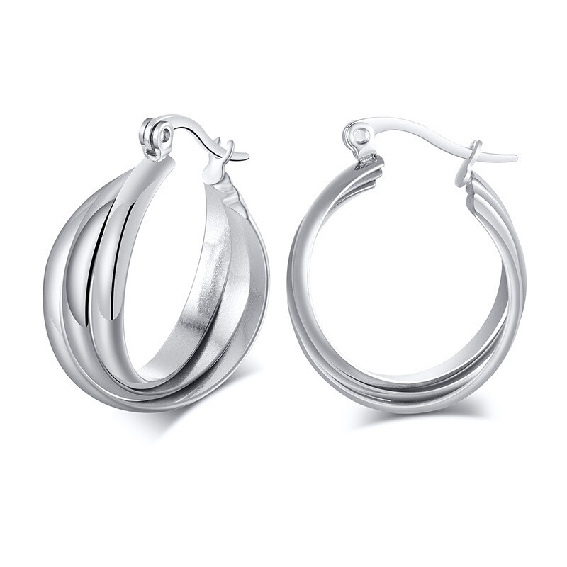 French Titanium Steel Tri-Ring Tri-Color Trendy Statement Earrings for Women