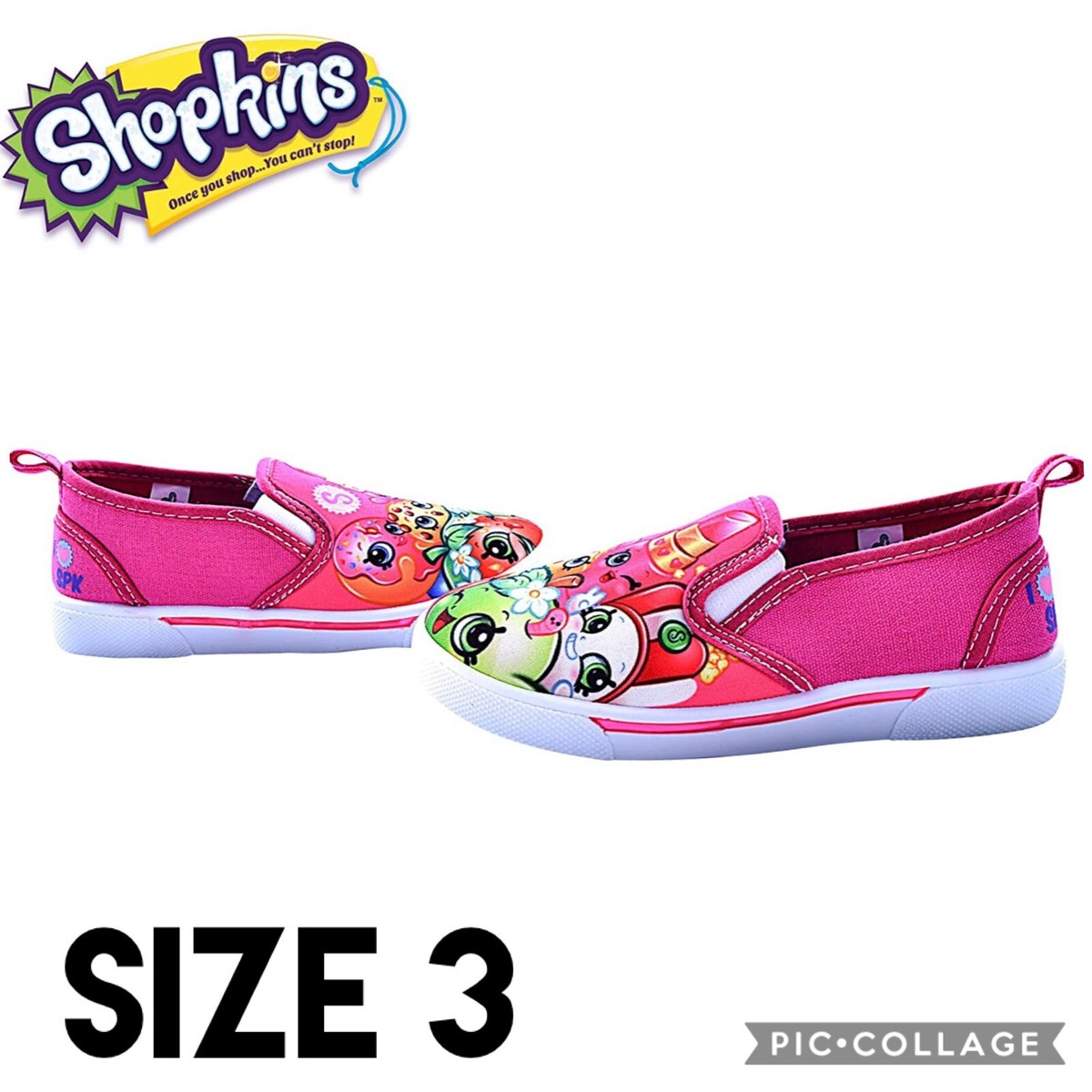 Shopkins Youth Shoes Girl Slip-on Pink Canvas Bright Fun Sneakers Size US3