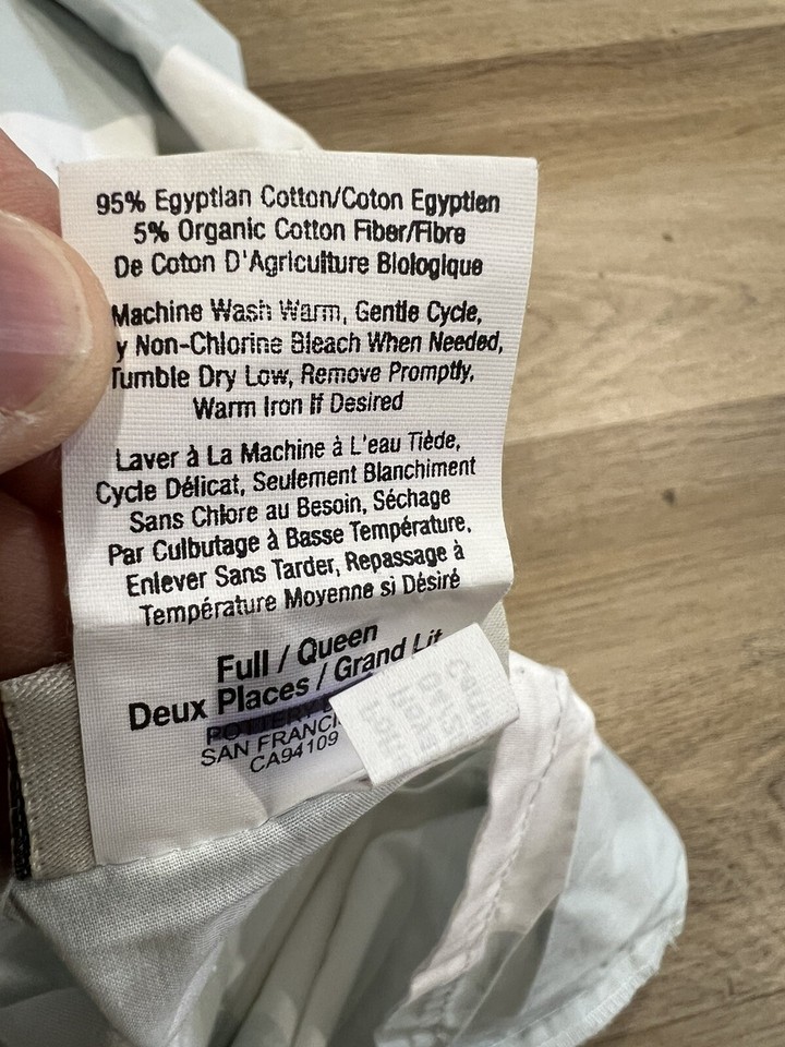 pottery barn duvet cover full/queen Striped White Seafoam Green Made In