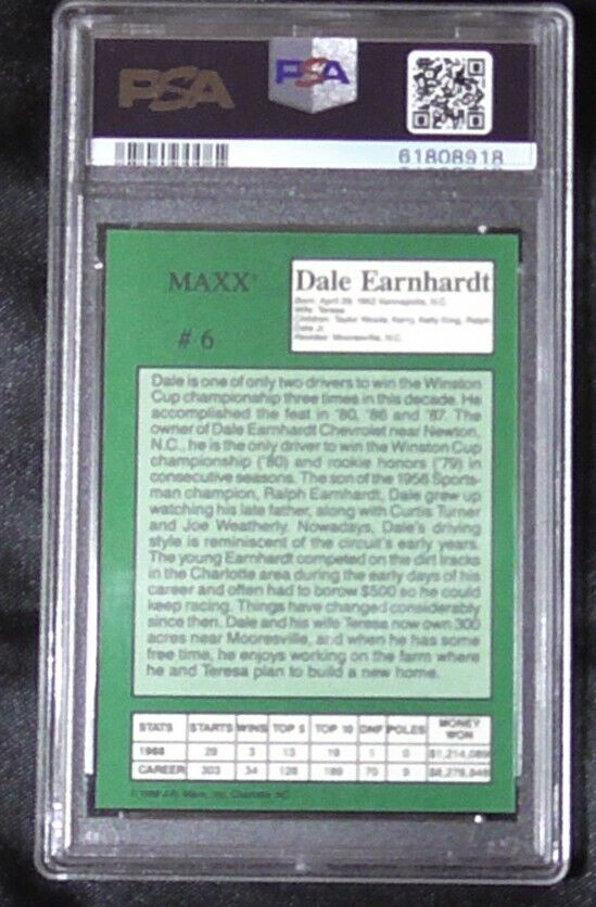 1989 Maxx Crisco Racing #6 Dale Earnhardt Rookie Card PSA 9 Mint view 2