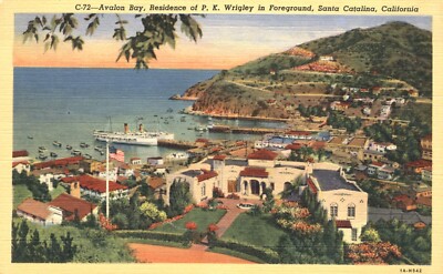 Avalon Bay Home of PK Wrigley Foreground Santa Catalina California 1931 Postcard