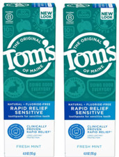 TOM'S Rapid Relief Sensitive Toothpaste FRESH MINT 4 oz 2 Pack