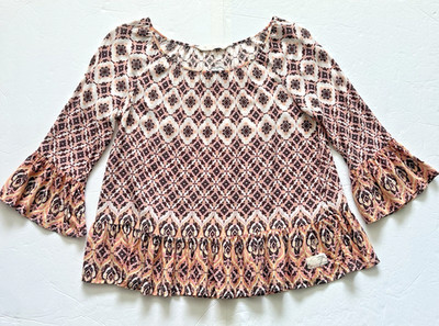 Odd Molly Sz 1/SMALL Womens Mandala Print Flowy Boho Relaxed Bell Sleeve Blouse