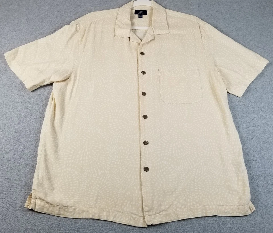 Рубашка на пуговицах мужская GEORGE средний размер M бежевая белая абстрактный карман с короткими рукавами - Изображение 2 из 4