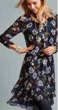 Cabi Pirouette Dress Floral XS Tiered Hem Wedding Guest Biz Casual Fairy Flirty