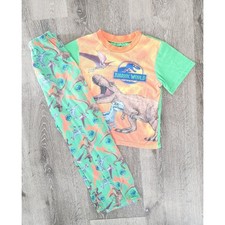 Boys Jurassic World Dinosaur Pajama Set Orange Green Size 8 T-Rex Blue Raptor