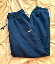 Nike Womens Blue Fleece Jogger Pants Size M Drawstring Elastic Ankle