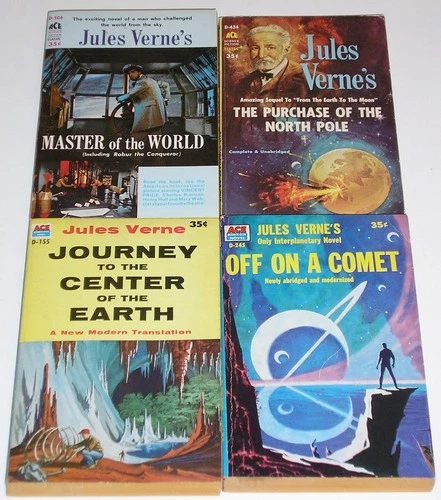 Set of 4 JULES VERNE 1950's/60's ACE D Series Classic SCIENCE FICTION Paperbacks