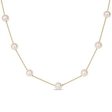 AMOUR 7 - 8 Mm Cultured Freshwater Pearl Tin Cup Necklace with 10K Yellow Gold