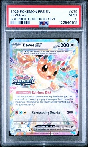 2025 POKEMON PRE EN-PRISMATIC EVOLUTIONS SURPRISE BOX EXCLUSIVE EEVEE EX PSA 9