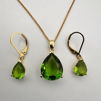 Stauer Sterling Silver Vermeil Green Helenite Necklace & Earrings Set