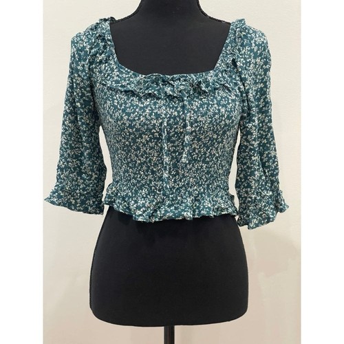 Paper Crane S Teal Patterned Crop Top with Bow
