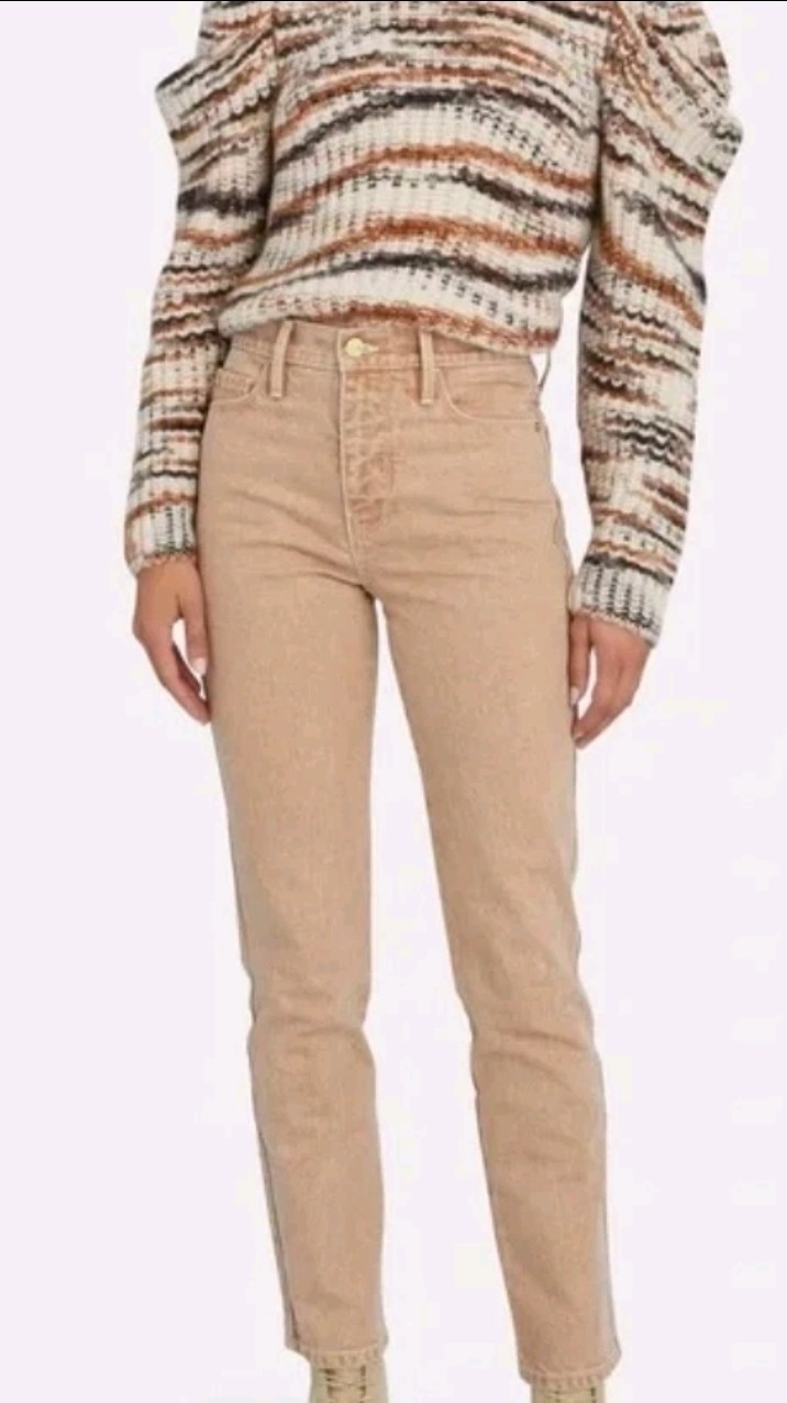 FRAME Le Sylvie Slender Straight-Leg Beige Wash High Rise Jeans Women Sz 24