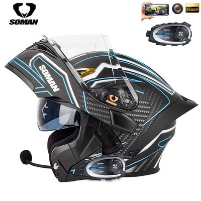Motorcycle Helmet Action Camera Intercom Bluetooth Full Face Motorbike Helmets