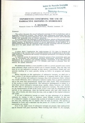 Experiences concerning the use of radioactive isotopes in hydrology; Neumaier, F