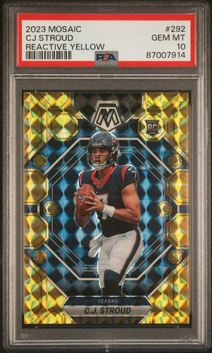 2023 Panini Mosaic Cj Stroud #292 Reactive Yellow PSA 10 Gem Mint RC Texans