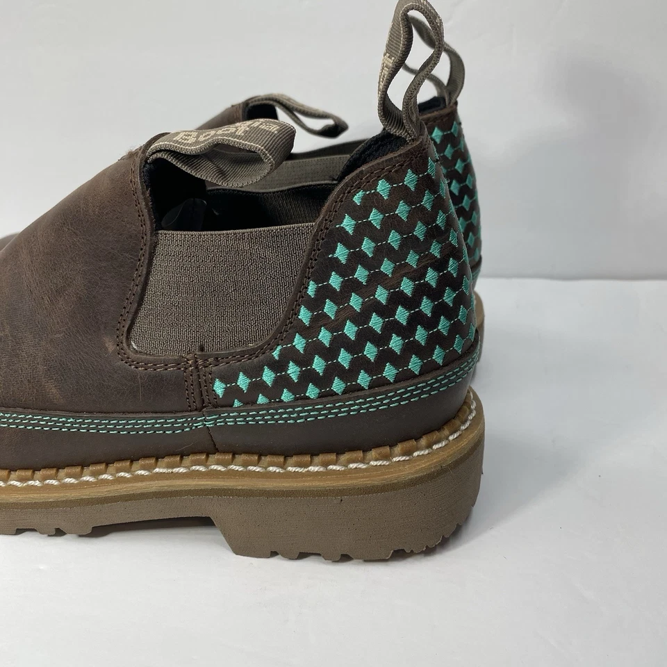 Georgia Giant Botas Mujer 8 M Romeo Zapato de Trabajo Sin Cordones Marrón Azul Cuero Azteca Foto 3 de 4