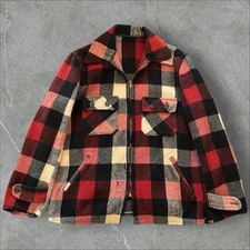1940s Hercules D-Pocket Zip-Up Wool Flannel Jacket Large Red Black White