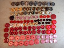 Lot of over 100 Estate Buttons: Vintage Metal, Red & Pink Plastic & Misc.