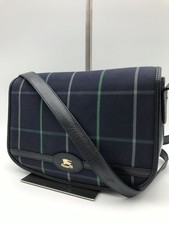 BURBERRY Authentic Check Canvas shoulder Crossbody Bag Navy
