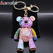 Colorful Crystal Bear Keychain Rhinestone Bag Charm Cute Key Ring Accessory US