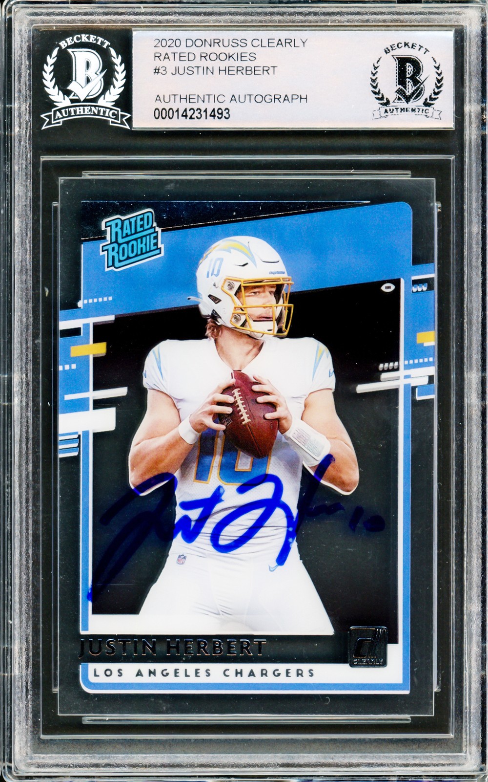 Justin Herbert Auto Signed 2020 Donruss Clearly Rated RC RR-JH Chargers Beckett