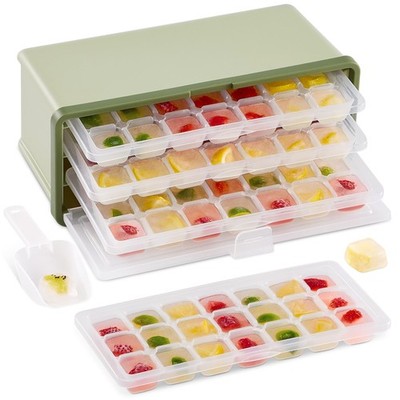Ice Cube Tray with Lid, Ice Cube Trays for Freezer with bin, Easy Release Pul...