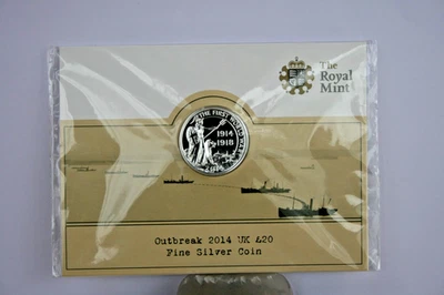 Royal Mint 2014 Outbreak WWI Fine Silver £20 Coin - Packed and Sealed - Image 1 of 3