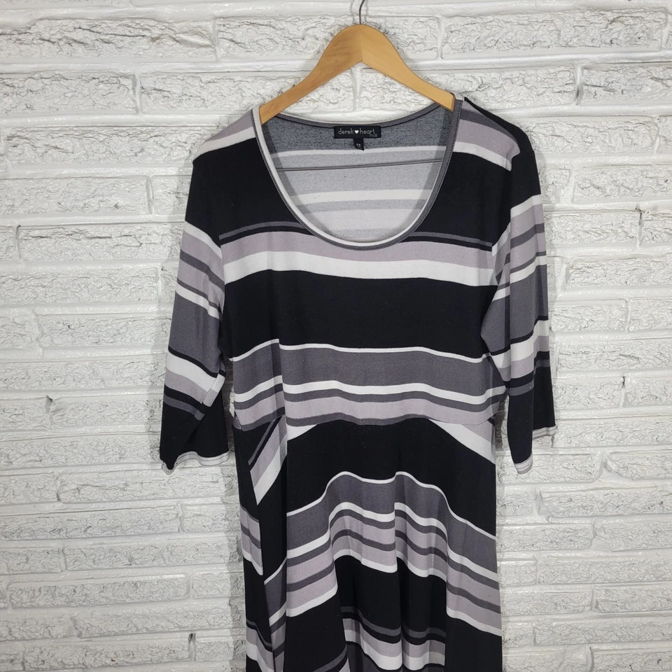 Derek Heart Womens Dress 2X Plus Sweater Mini Black Gray Stripe Comfy Poly Blend - Image 4 of 4
