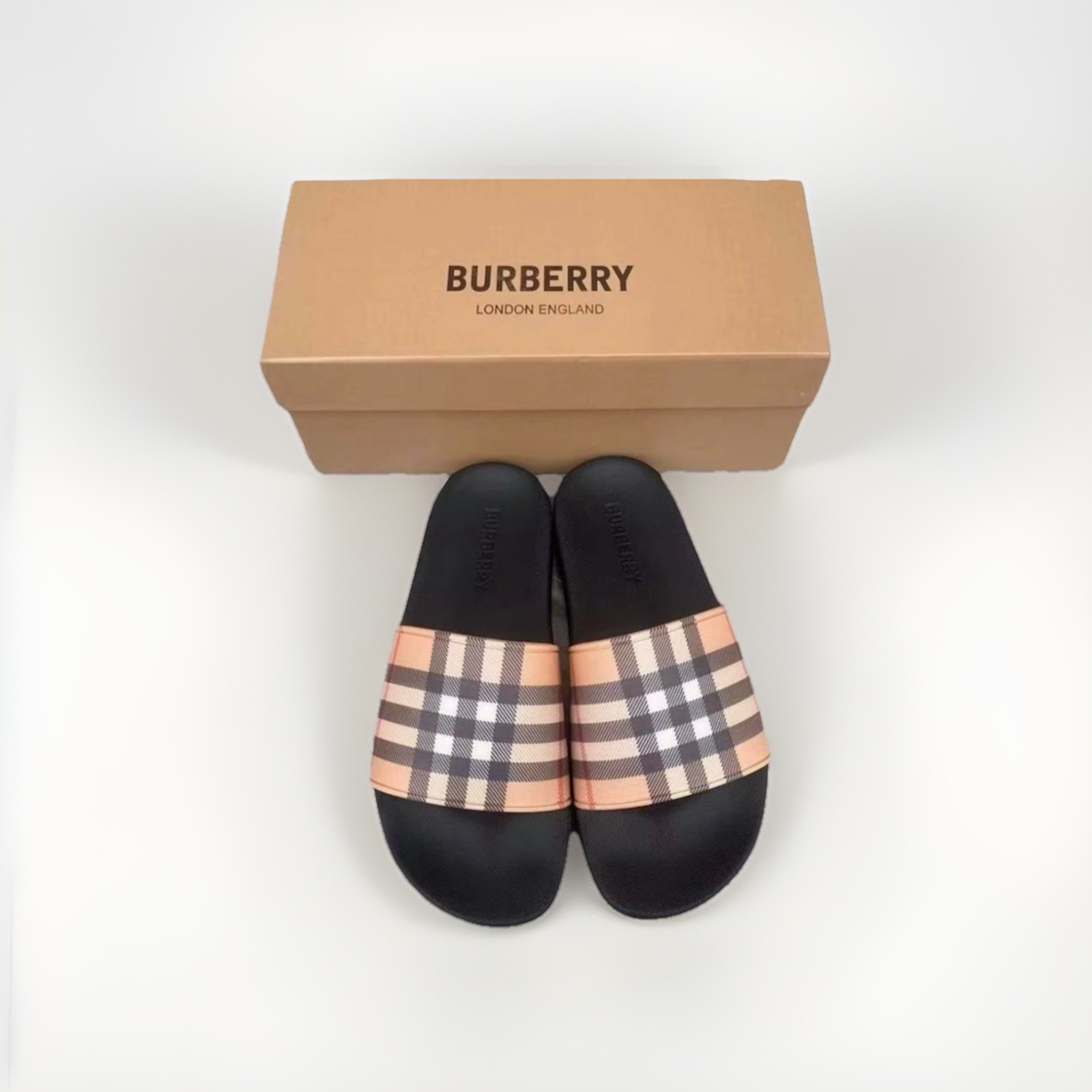 Burberry Logo-Embroidered Leather Slides-image