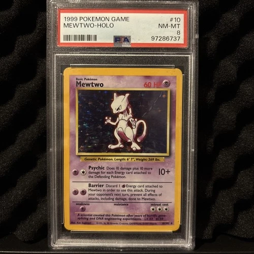 PSA 8 NM-MINT Mewtwo 1999 Pokemon Base Set #10/102 Holo Rare Graded Card