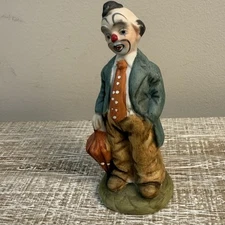 Vintage Ceramic 5” Red Nose Clown w/orange Umbrella