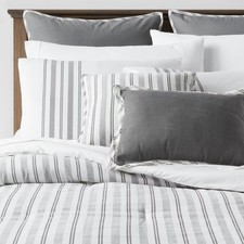 King 8pc Edenton Reversible Classic Stripe Comforter Set White/Gray - Threshold