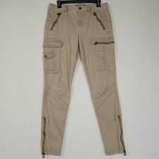 POLO Ralph Lauren Womens Cargo Pants Sz 10 Khaki Zip Pocket Stretch Casual Slim