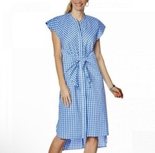 Evryday Jane Women Blue White Gingham Tie Front Maxi Dress Size 1X  New
