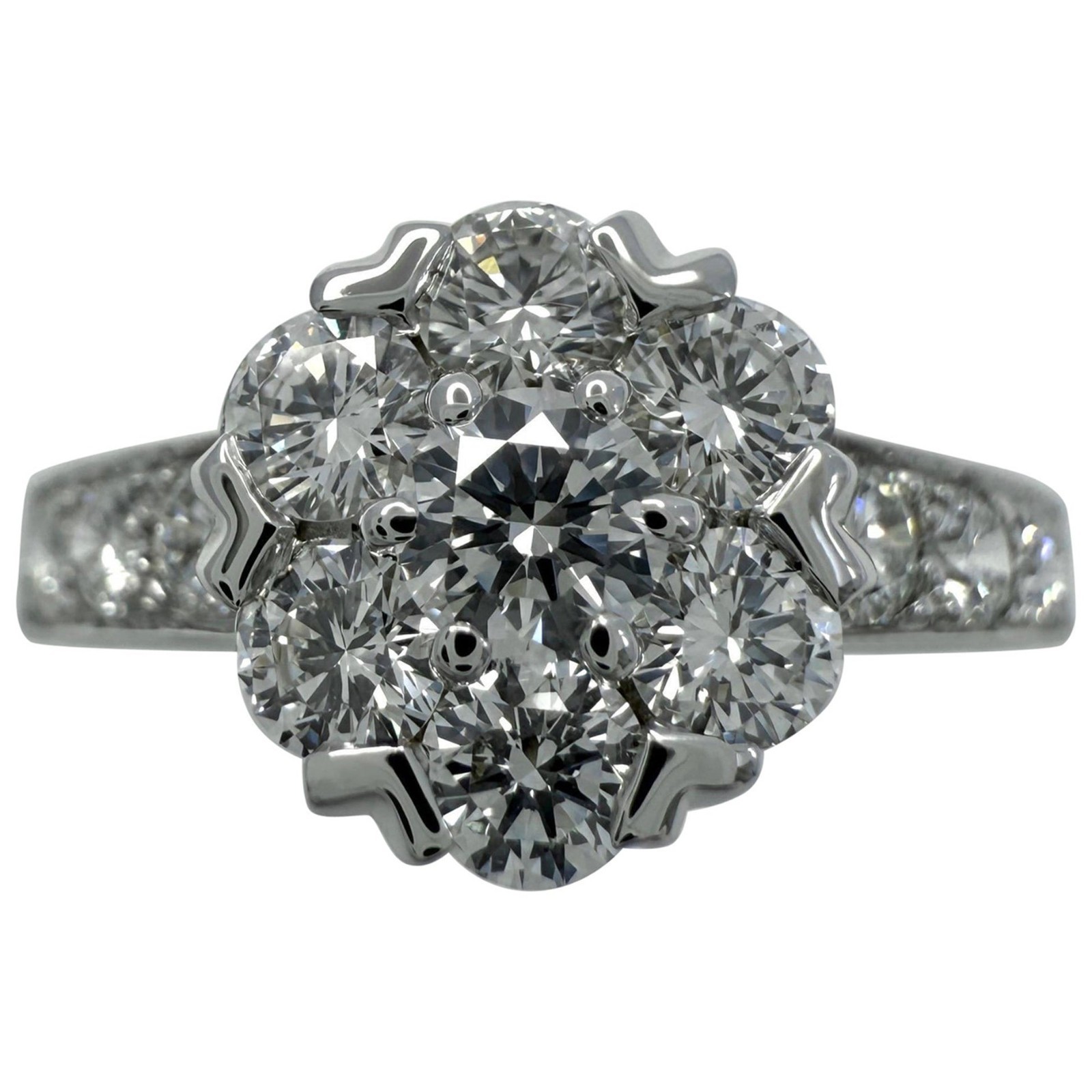 Rare Vintage Van Cleef & Arpels Diamond Fleurette 18k White Gold Flower Ring