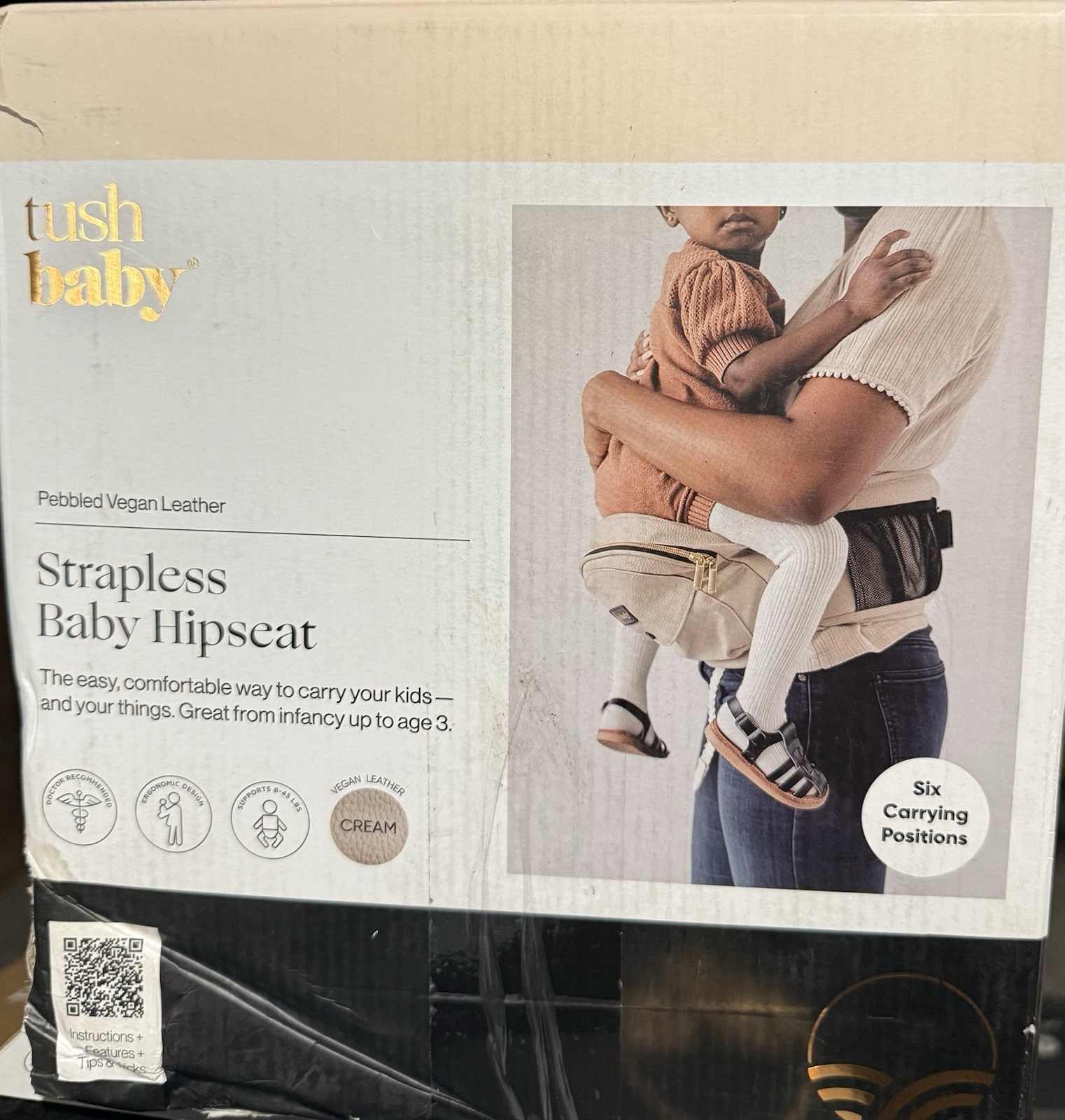 Tushbaby Hip Seat Baby Carrier - Cream-Strapless- 6 Carring Position