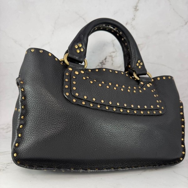 CELINE Boogie Bag Studded Leather Handbag Black Authentic Luxury Tote