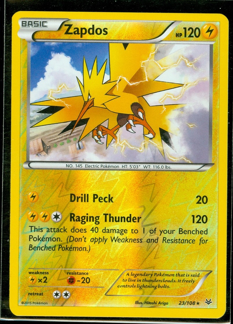 Pokemon ZAPDOS 23/108 - XY Roaring Skies - Rev Holo - MINT