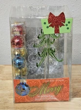 LS ARTS Crystal Handblown Glass 6" Christmas Tree With 9 Ornaments in Box