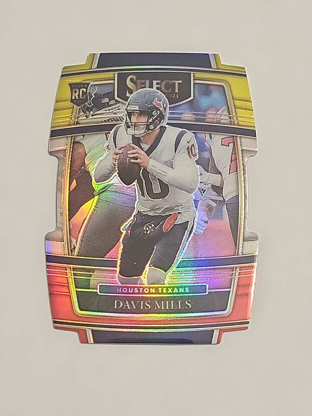 2021 Panini Select 65 Davis Mills Red & Yellow Prizm Die Cut RC-  Houston Texans