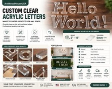 Custom Acrylic Letters   Clear 3D Wall Sign  Any Word  Multiple Sizes