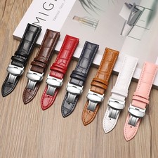 Quality Genuine Leather Watch Strap Butterfly Buckle Quick Release Band 12-24mm