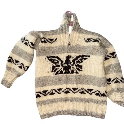 True Vintage 60s Cowichan Hand Knit Wool  Sweater Medium/large??-eagle