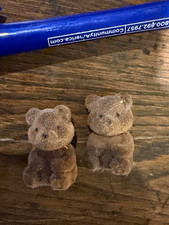 Lot of 2 Small Brown Bear Miniature Figurines, Flocked Plastic