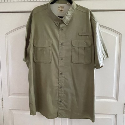 Red Head Vented Fishing Shirt Olive Green Short Sleeve Button Front 2 Pockets