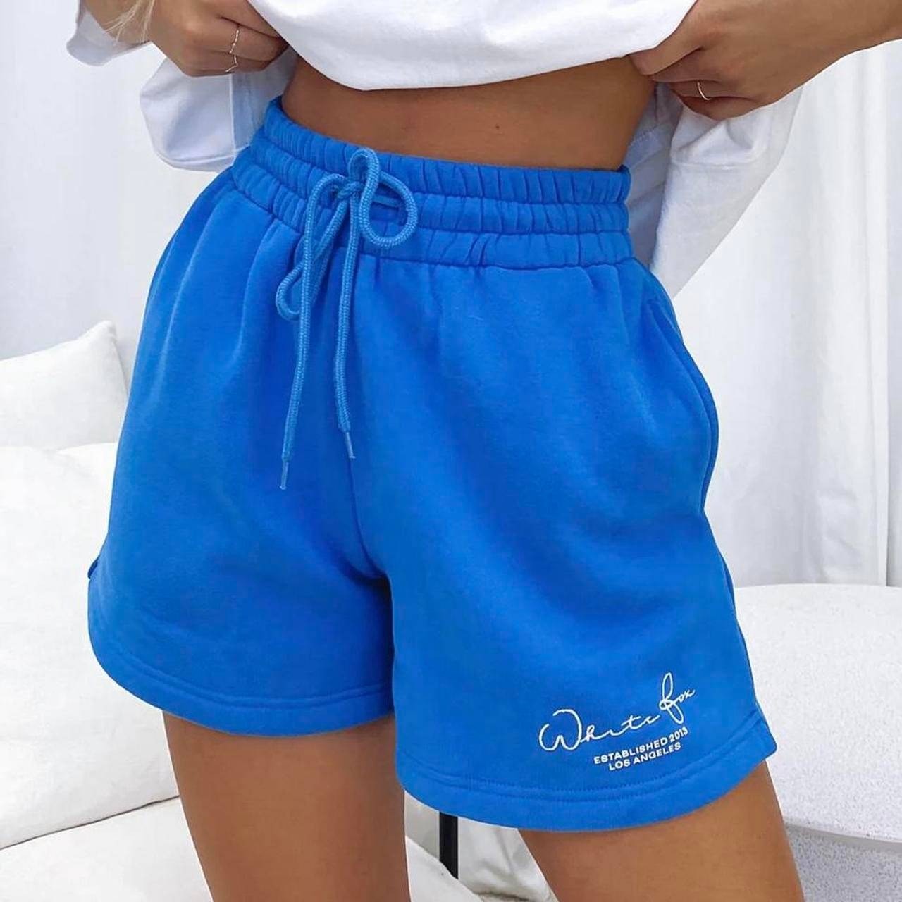 White Fox Boutique Womens XS High Waisted Sweat Shorts Cobalt Blue Drawstring